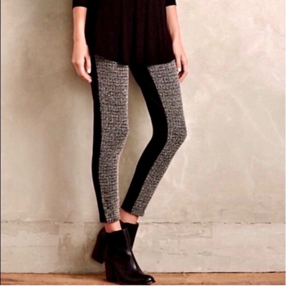 Anthropologie Lilka Tweed Ponte Leggings Women’s Size S Pull On Button Accent - Picture 1 of 9